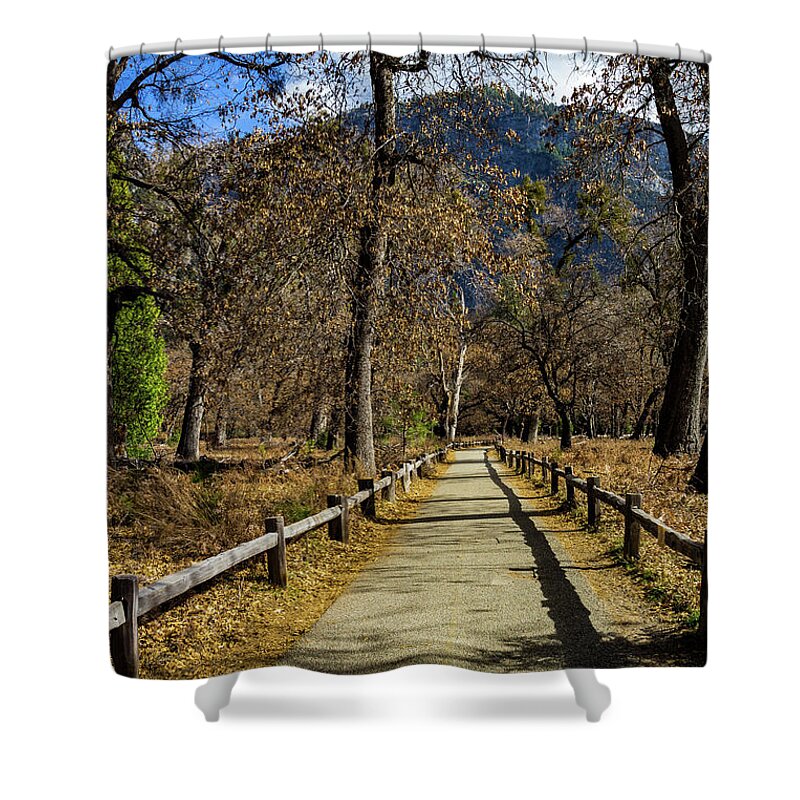 California Shower Curtain featuring the photograph Yosemite walk with shadows by Roslyn Wilkins