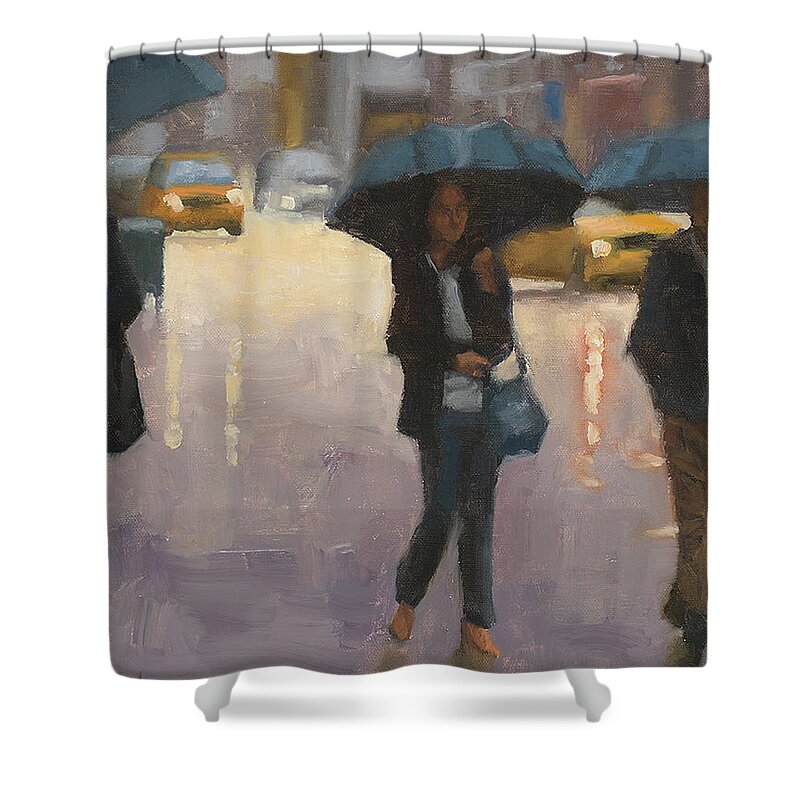 Umbrella Scene Shower Curtain featuring the painting You and I and the rain by Tate Hamilton