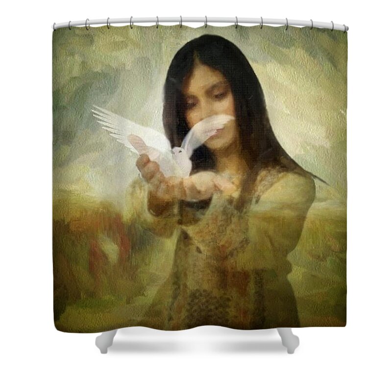 Woman Shower Curtain featuring the digital art You bird of freedom and peace by Gun Legler