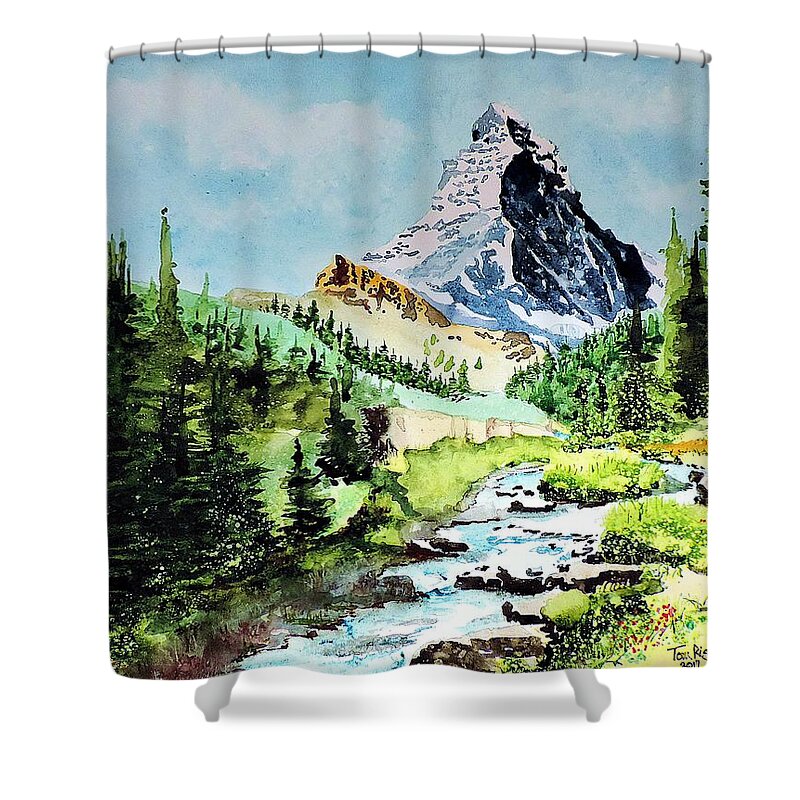 Matterhorn Shower Curtain featuring the painting You Must Be At Least THIS Tall... by Tom Riggs