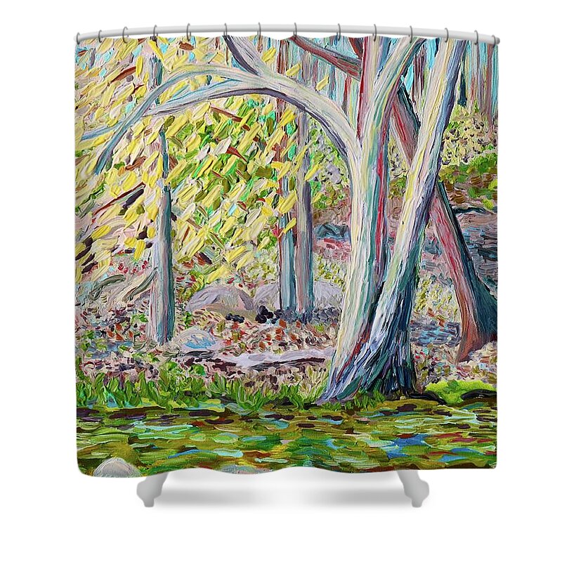  Shower Curtain featuring the painting Young Beech Tree in Early Spring by Polly Castor