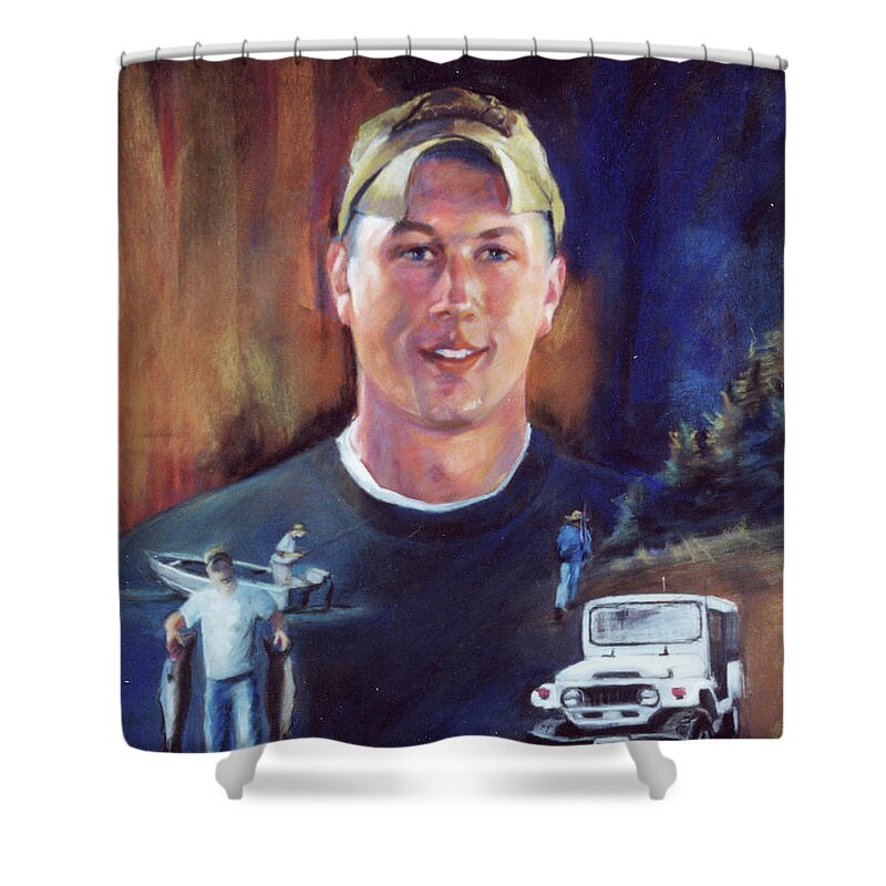 Portrait Commission Shower Curtain featuring the painting Young Boy by Synnove Pettersen