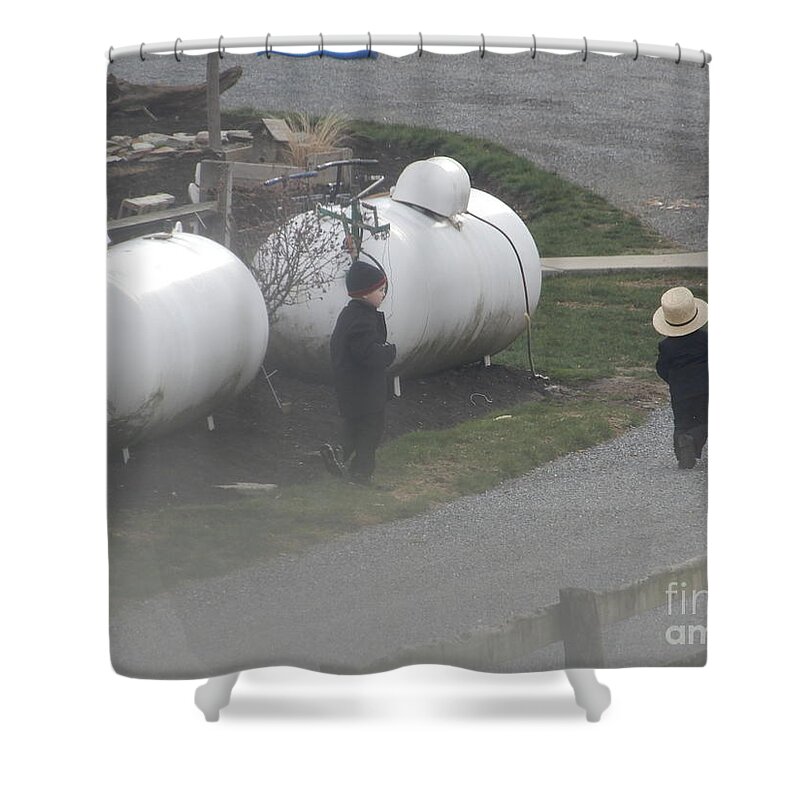 Amish Shower Curtain featuring the photograph Young Business Men by Christine Clark
