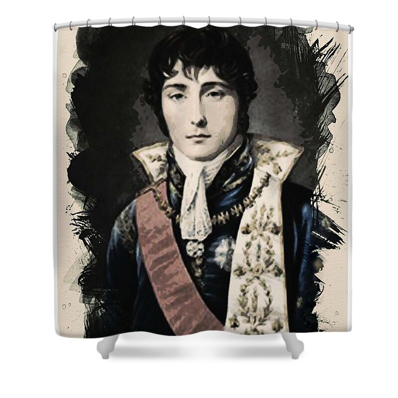 Man Shower Curtain featuring the painting Young Faces from the past Series by Adam Asar, No 170 by Celestial Images