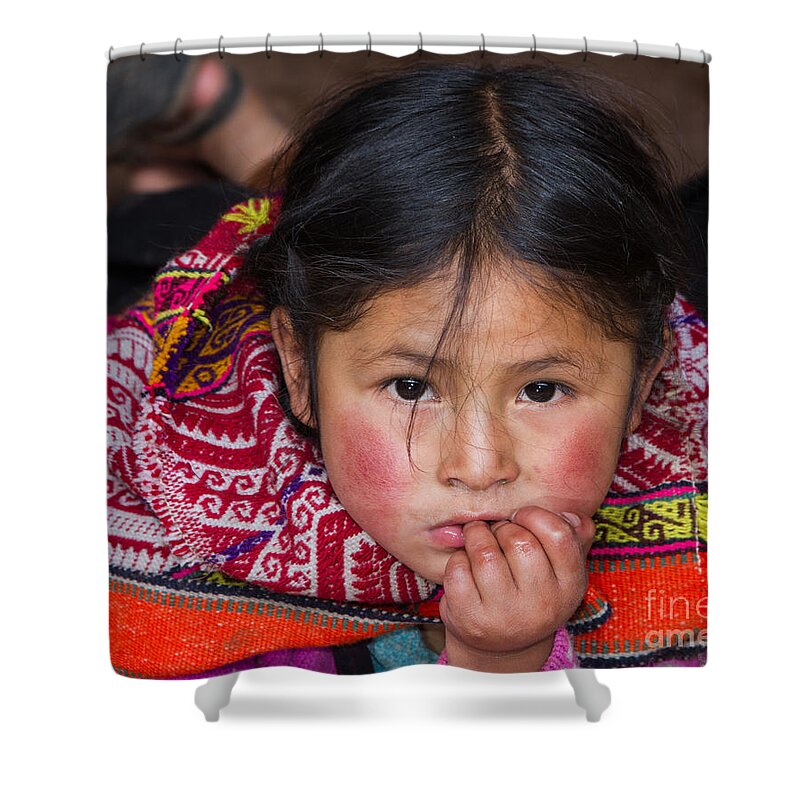 Baby Shower Curtain featuring the photograph Young girl in Peru by Dan Hartford