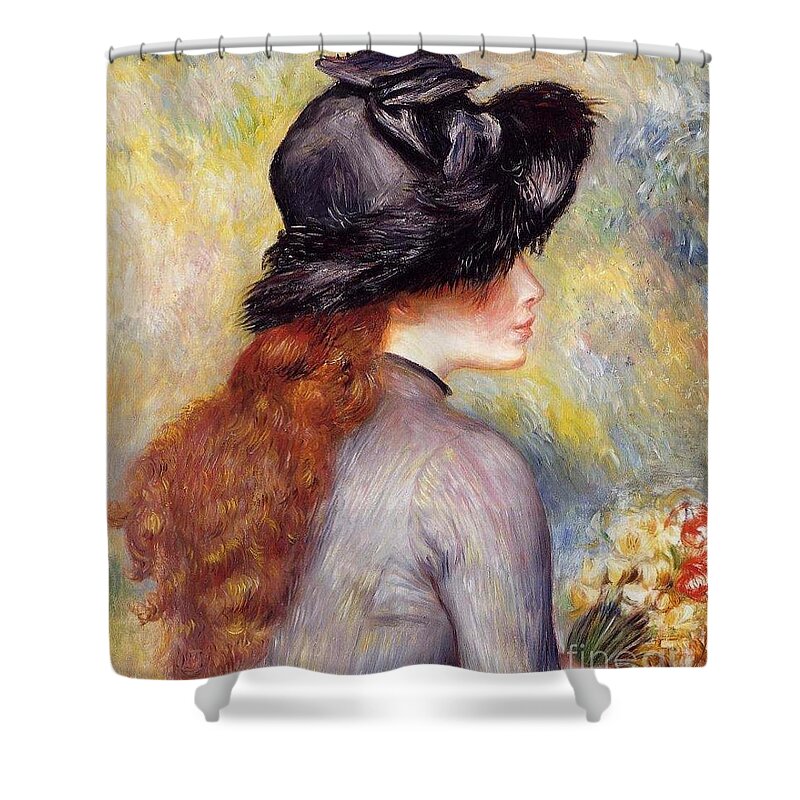 Pierre-auguste Renoir Shower Curtain featuring the painting Young Girl with a Bouquet by MotionAge Designs