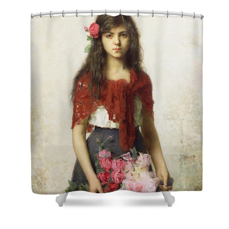Girl With Flower Bouquet Shower Curtains