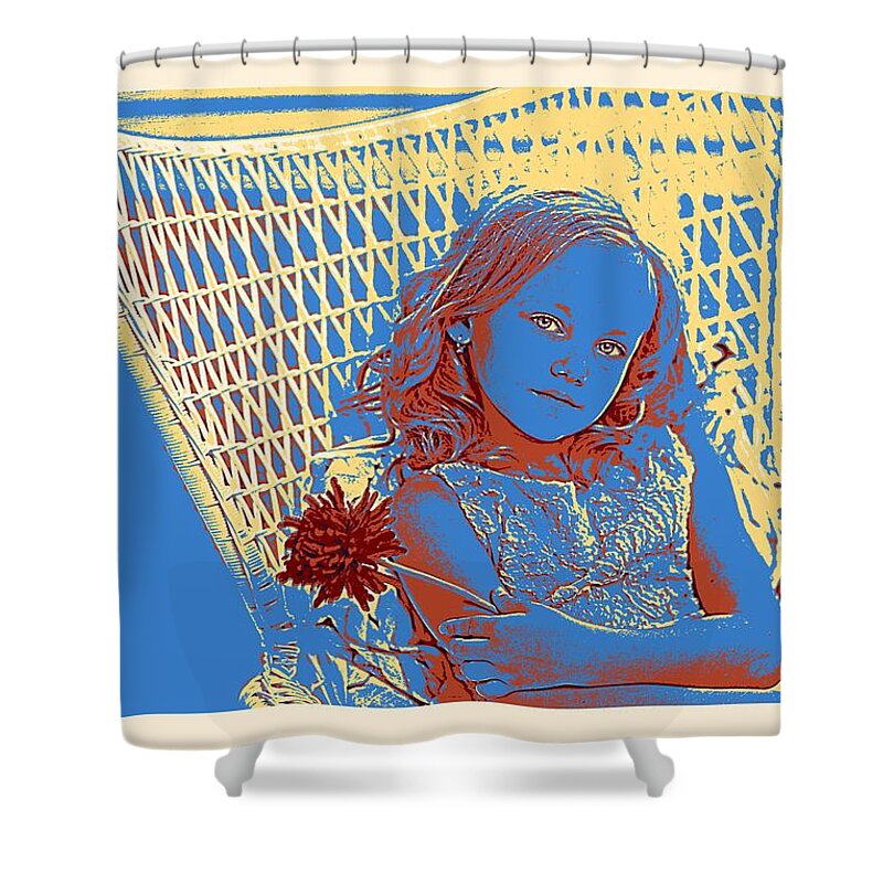 Girl Shower Curtain featuring the painting Young Girl with Blue Eyes by Celestial Images