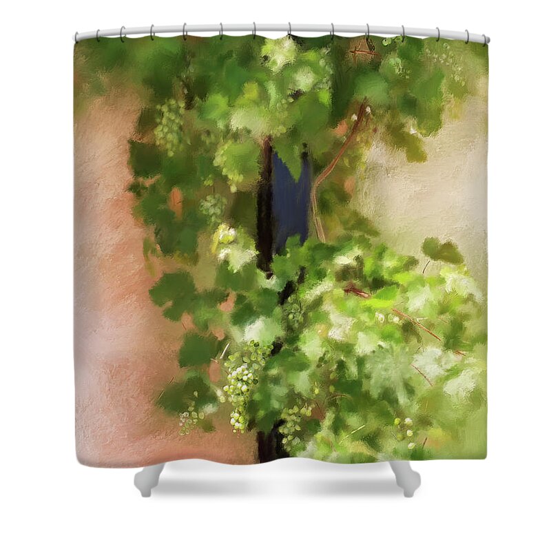 Grapes Shower Curtain featuring the digital art Young Greek Wine by Lois Bryan