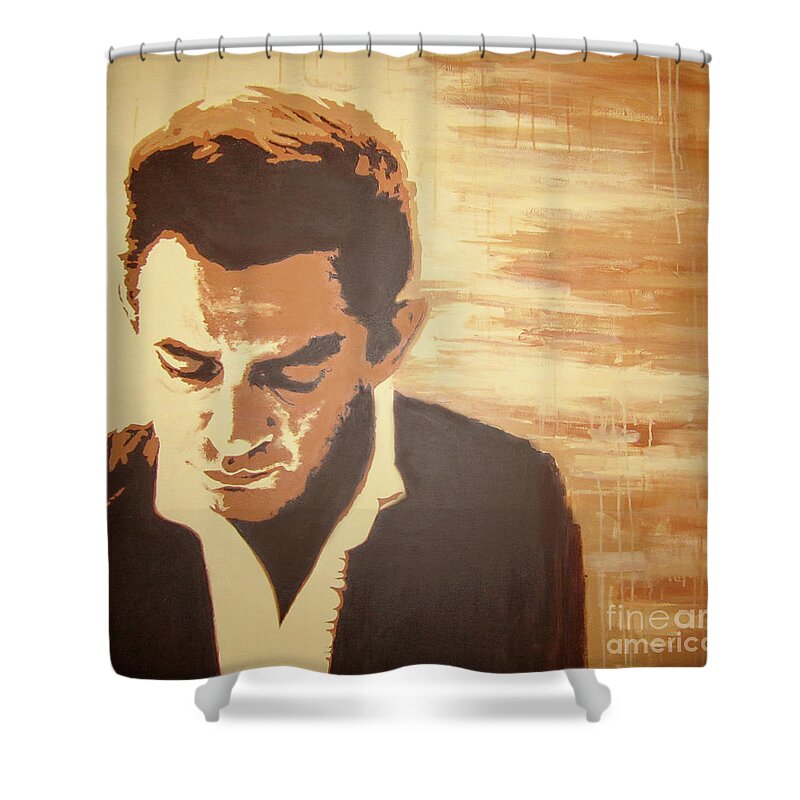 Johnny Cash Shower Curtain featuring the painting Young Johnny Cash by Ashley Lane