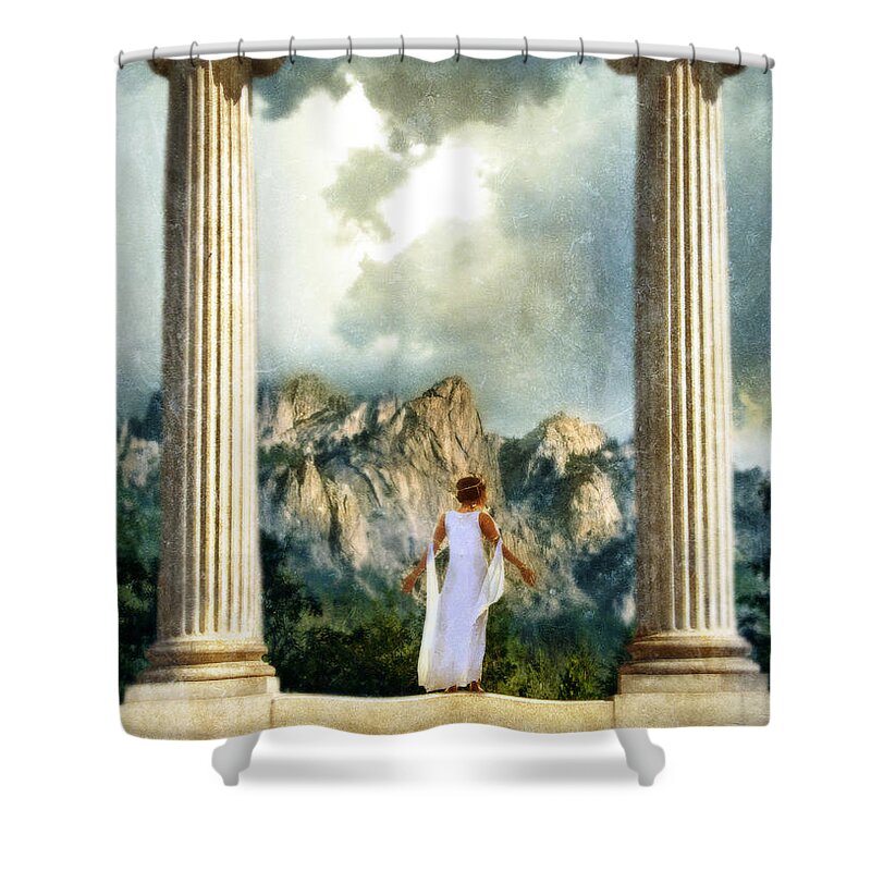 Woman Shower Curtain featuring the photograph Young Woman as a Classical Woman of Ancient Egypt Rome or Greece by Jill Battaglia
