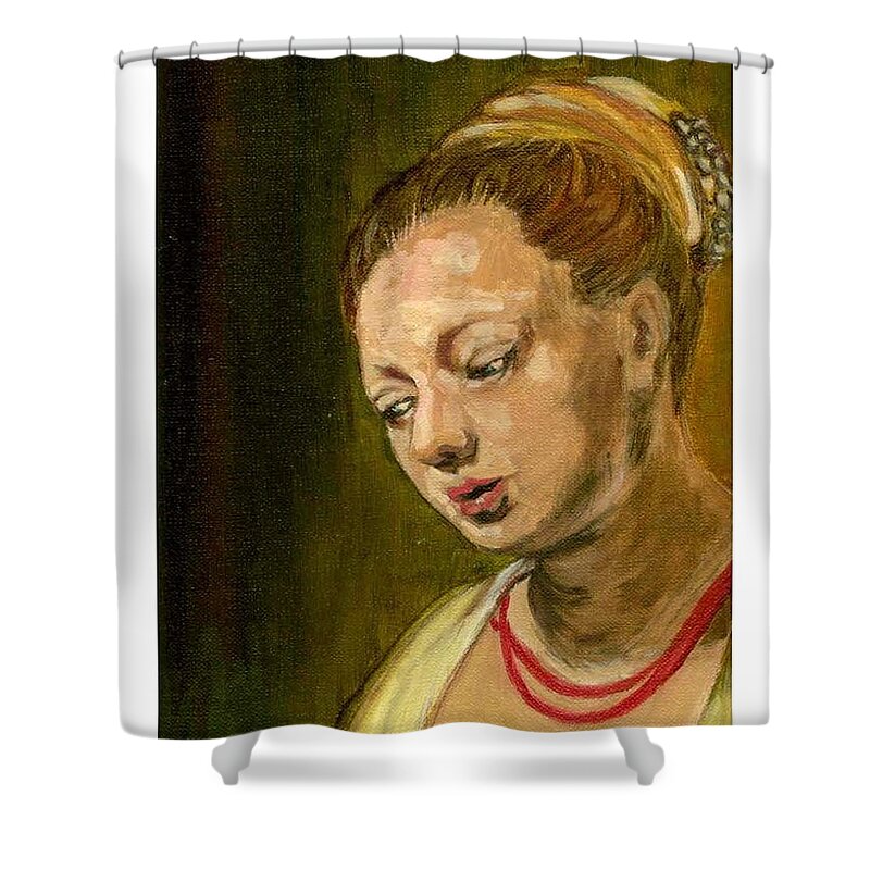 Rembrandt's Painting Shower Curtain featuring the painting Young woman by Asha Sudhaker Shenoy