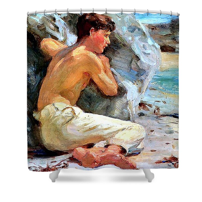 Youth Shower Curtain featuring the painting Youth in White Trousers by Henry Scott Tuke