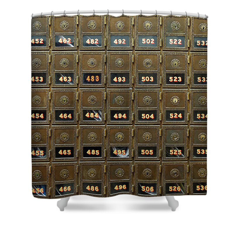 You've Got Mail Shower Curtain featuring the photograph You've Got Mail -- US Post Office PO Boxes in San Luis Obispo, California by Darin Volpe