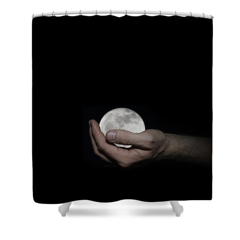Whole Shower Curtain featuring the digital art You've Got the Whole Moon in Your Hand by Pelo Blanco Photo