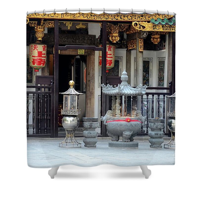 Singapore Shower Curtain featuring the photograph Yueh Hai Ching Teochew Chinese Taoist temple Phillip Street Singapore by Imran Ahmed