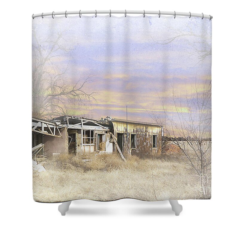 Colorado Shower Curtain featuring the digital art Yuma Settlement by Deb Nakano