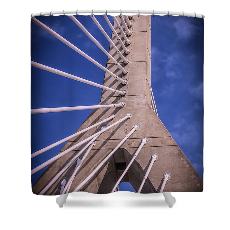 Urban Shower Curtain featuring the photograph Zakim bridge in Boston detail 1 by Claudia M Photography