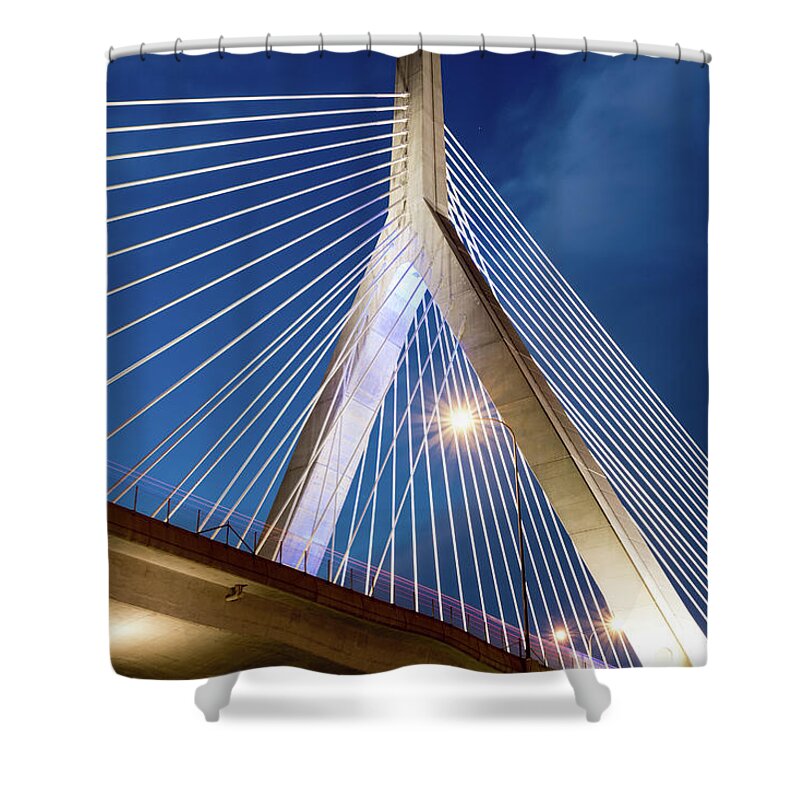 America Shower Curtain featuring the photograph Zakim Bridge Upclose by Val Black Russian Tourchin