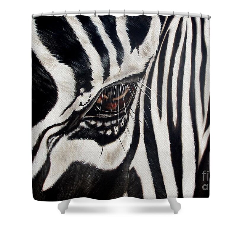 Zebra Shower Curtain featuring the painting Zebra Eye by Ilse Kleyn