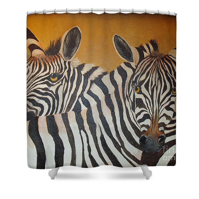 Zebra Shower Curtain featuring the painting Zebra Love by Barbara Haviland