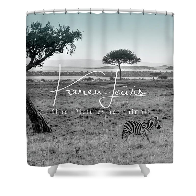 #masai Mara#kenya#africa#safari#acacia Tree#shoot Pictures Not Animals#zebra#mother And Child#baby Zebra Shower Curtain featuring the photograph Zebra Mother and Child on the Mara by Karen Lewis