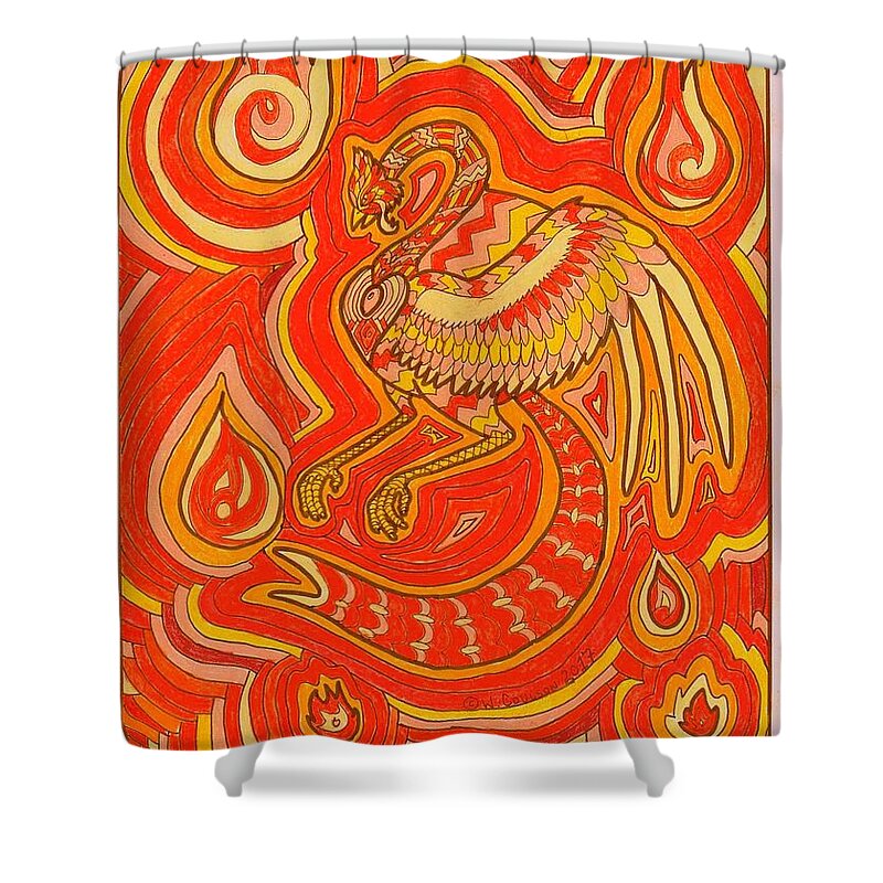 Phoenix Shower Curtain featuring the drawing Zen Phoenix by Wendy Coulson