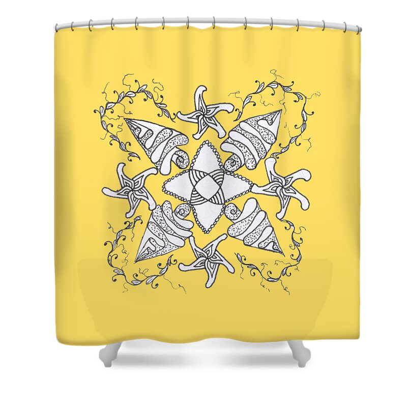 Doodle Shower Curtain featuring the drawing Zendala on the Beach by Lori Kingston