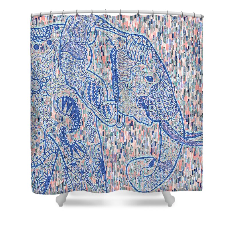 Brushstroke Shower Curtain featuring the painting Zentangle Elephant-Oil by Becky Herrera