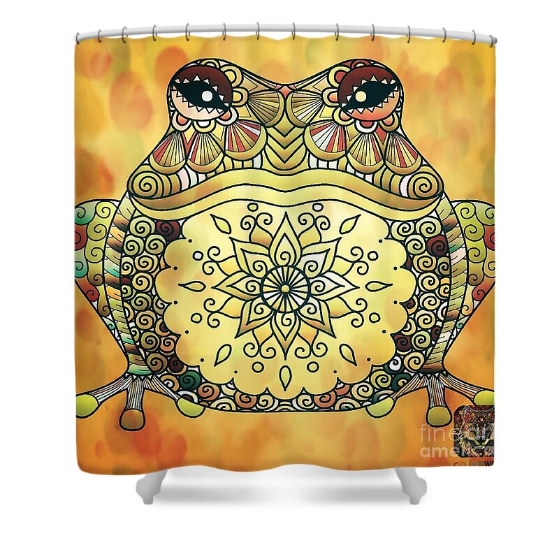 Zentangle Frog Shower Curtain featuring the mixed media Zentangle Frog by Maria Urso