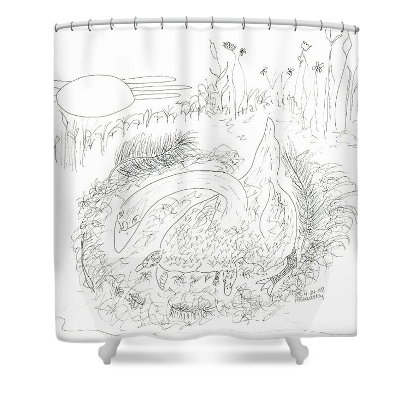 Swan Shower Curtain featuring the painting Zephur Bedding Down by Helen Holden-Gladsky