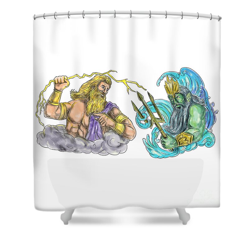 Zeus Thunderbolt Vs Poseidon Trident Tattoo Shower Curtain by Aloysius  Patrimonio - Fine Art America