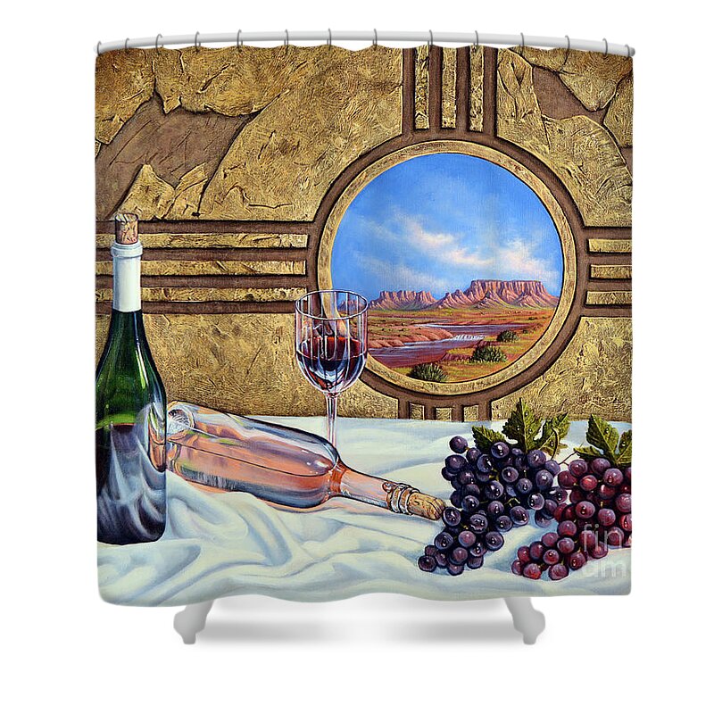 Wine Shower Curtain featuring the painting Zia Wine by Ricardo Chavez-Mendez