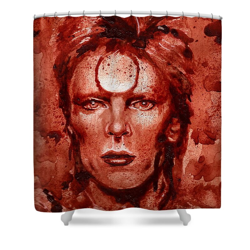 David Bowie Shower Curtain featuring the painting Ziggy Stardust / David Bowie by Ryan Almighty