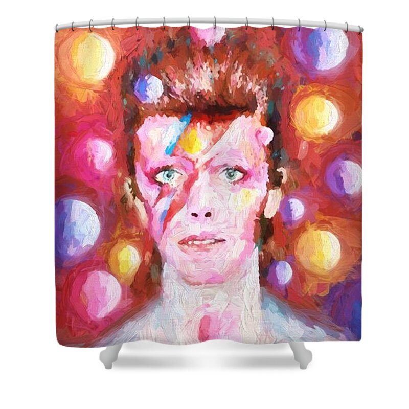 Ziggy Stardust # Ziggy Stardust Painting # Painting Of David Bowie # David Bowie # Legend # Icon # Shower Curtain featuring the painting Ziggy Stardust by Louis Ferreira