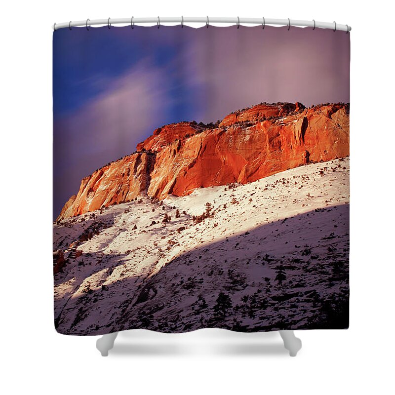Zion Shower Curtain featuring the photograph Zion's East Temple at Sunset by Daniel Woodrum