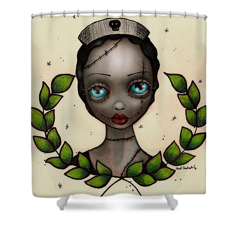 Zombie Shower Curtain featuring the painting Zombie Nurse by Abril Andrade