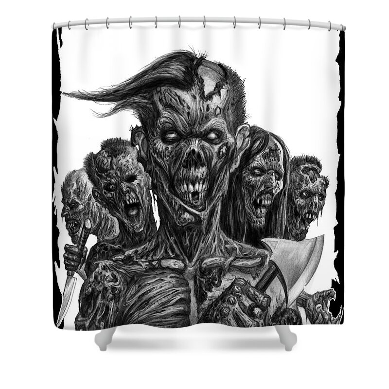Tony Koehl Shower Curtain featuring the drawing Zombies by Tony Koehl