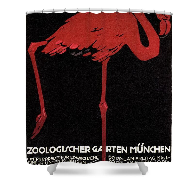 Zoologischer Shower Curtain featuring the mixed media Zoologischer Garten Munchen, Germany - Retro travel Poster - Vintage Poster by Studio Grafiikka