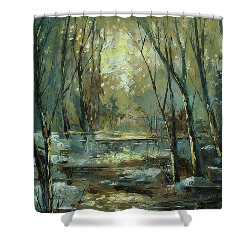 Landscape Shower Curtain featuring the painting ' Hidden Gate' by Michael Lang