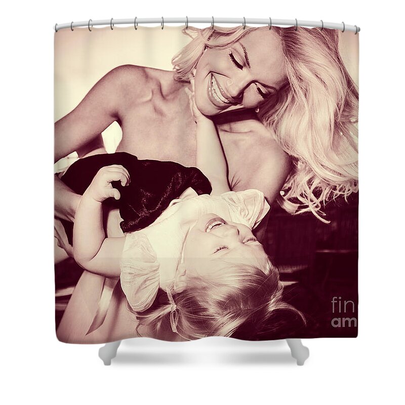 2 People Shower Curtain featuring the photograph 0181 Model Selena and daughter by Amyn Nasser