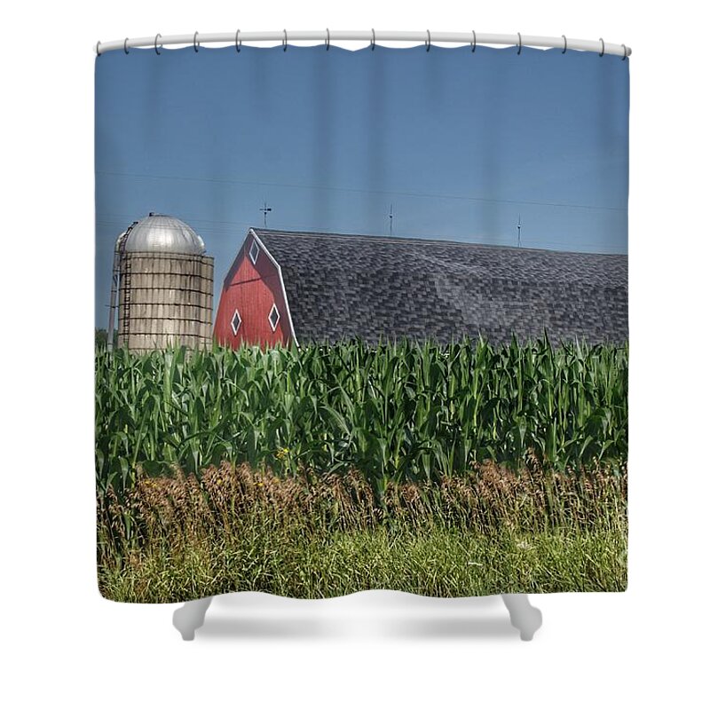 Barn Shower Curtain featuring the photograph 0359 - North Lake Pleasant Red Above the Corn by Sheryl L Sutter