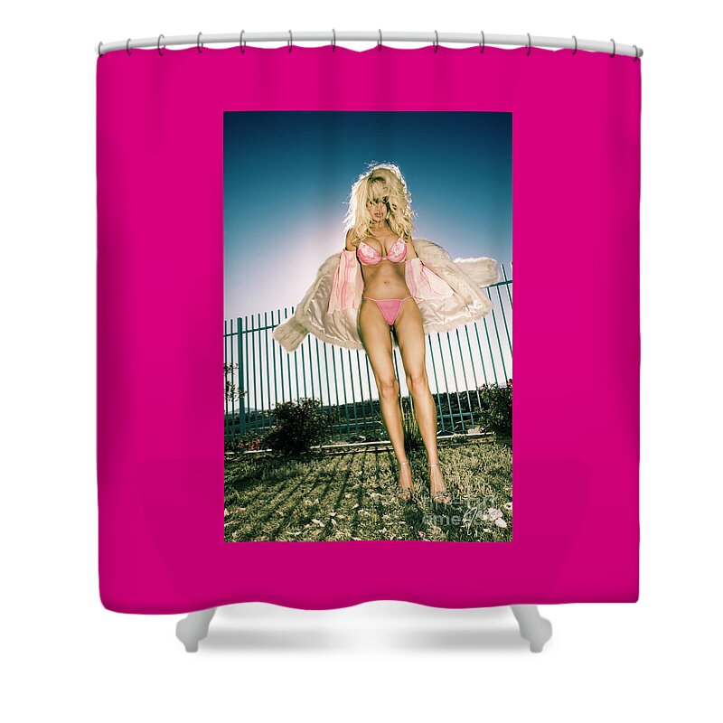 1 One Person Shower Curtain featuring the photograph 0901 Pink Bikini Supermodel Selena Phillips Las Vegas CMI by Amyn Nasser