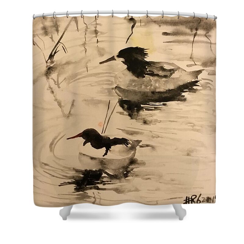 #842019 Shower Curtain featuring the painting #842019 #1 by Han in Huang wong