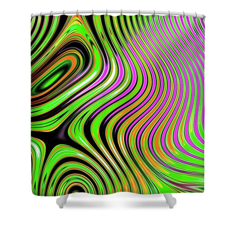 Chaos Shower Curtain featuring the digital art Abstract Chaos Green #1 by Don Northup