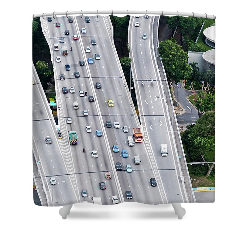 Outdoors Shower Curtain featuring the photograph Aerial Of Super Highway, Singapore #1 by John Harper