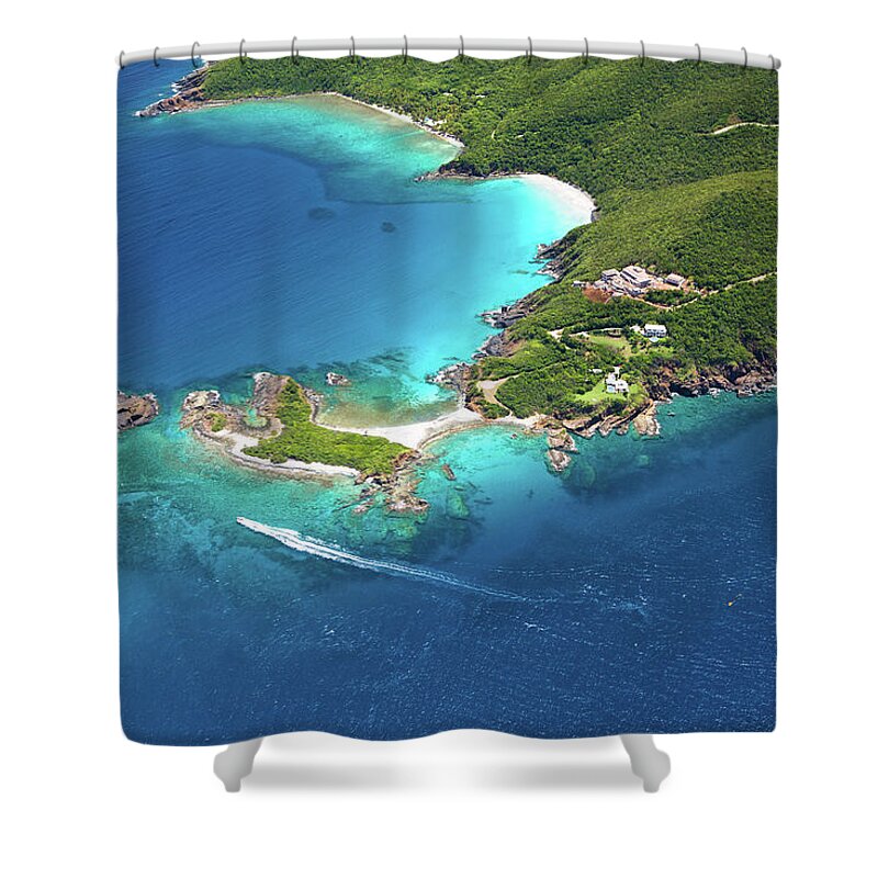 Water's Edge Shower Curtain featuring the photograph Aerial Shot Of West End, St. Thomas, Us #1 by Cdwheatley