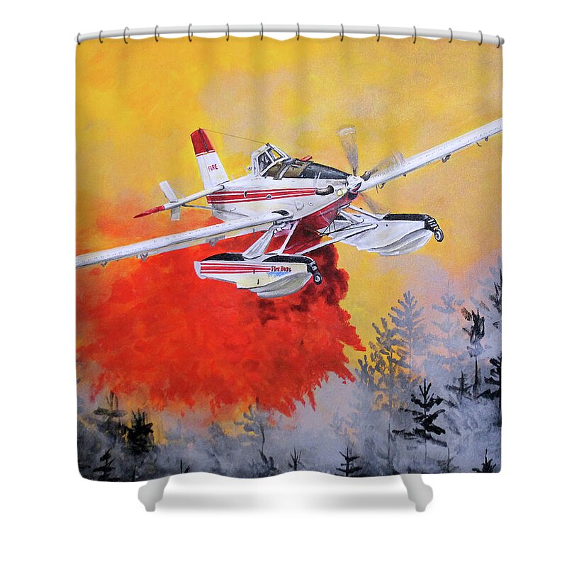 Air Tractor Shower Curtain featuring the painting Air Tractor 802 Fire Boss #1 by Karl Wagner