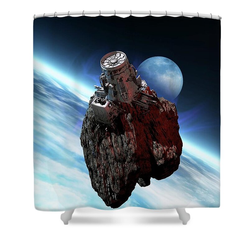 Color Image Shower Curtain featuring the digital art Asteroid Mining, Artwork #1 by Victor Habbick Visions