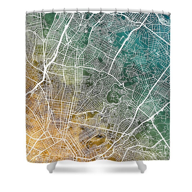 Athens Shower Curtain featuring the digital art Athens Greece City Map #1 by Michael Tompsett